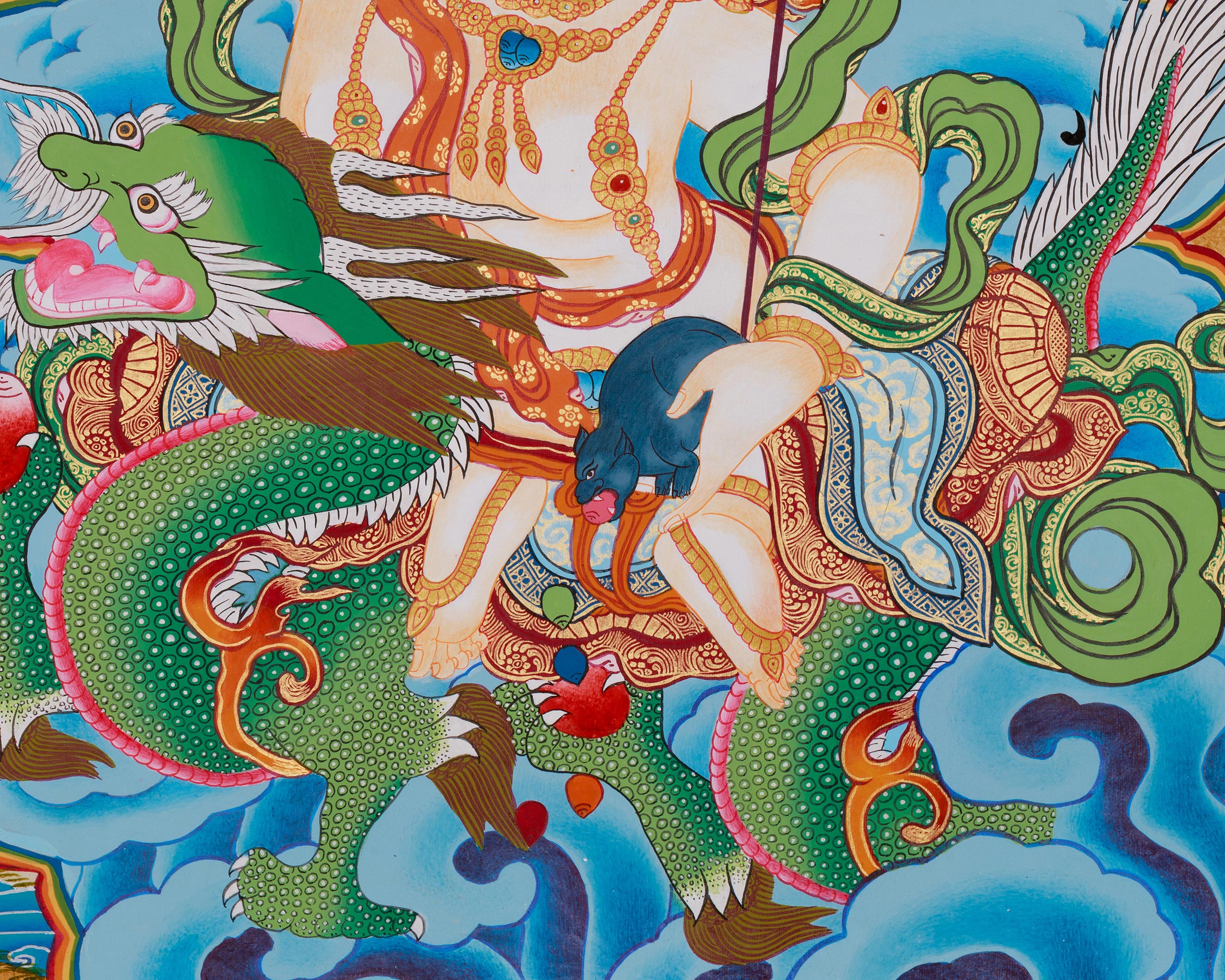 Sacred White Dzambhala Thangka | Himalayan Wealth Deity Artwork