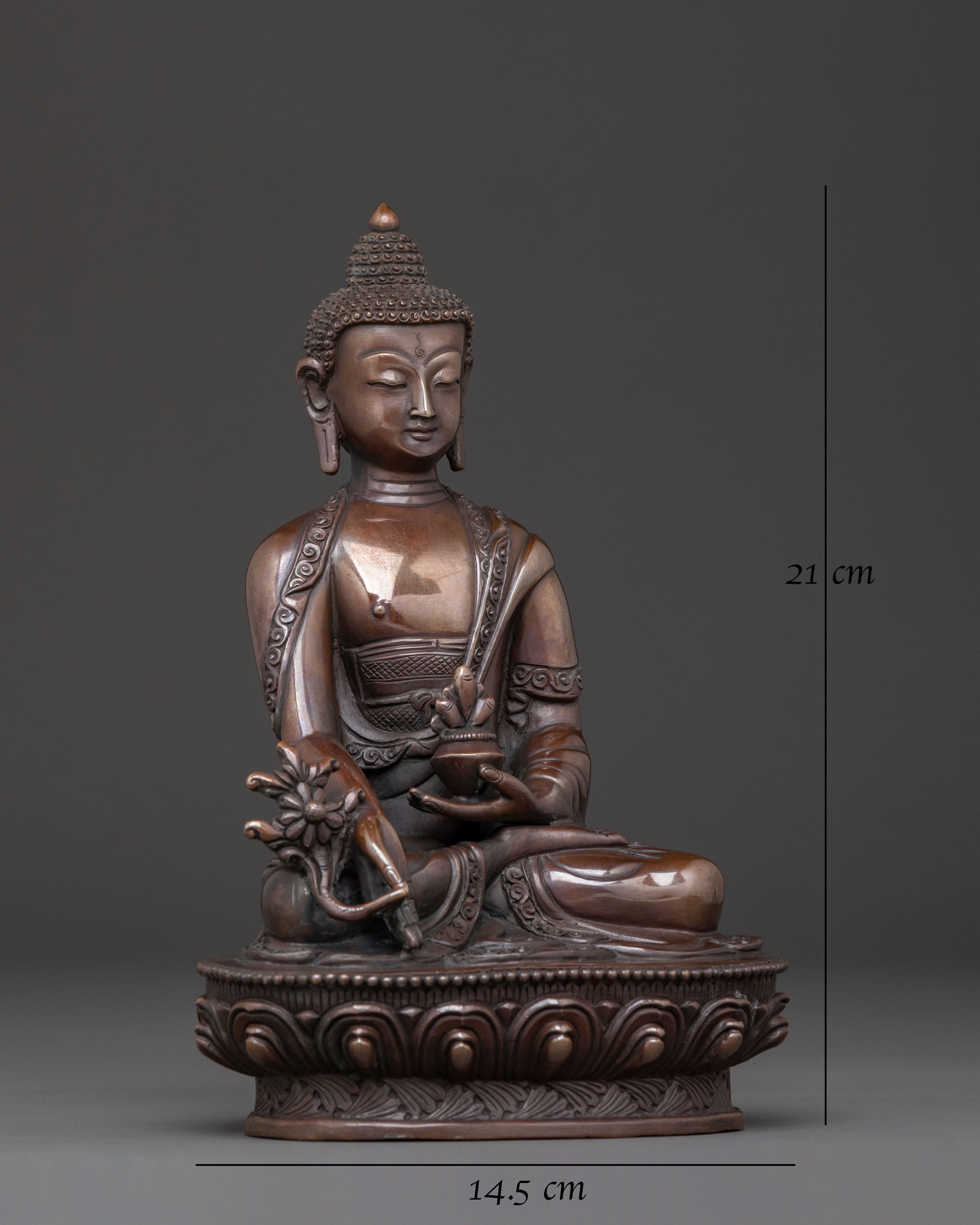 Healing Radiance: Medicine Buddha Spiritual Statue in Oxidized Copper