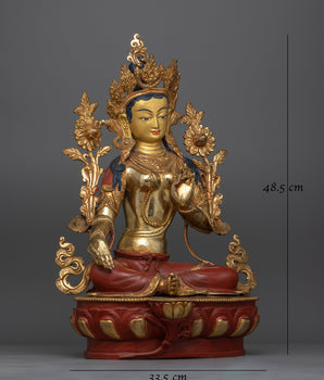 Green Tara Gold Gilded Oxidized Statue | Handcrafted Symbol of Compassion