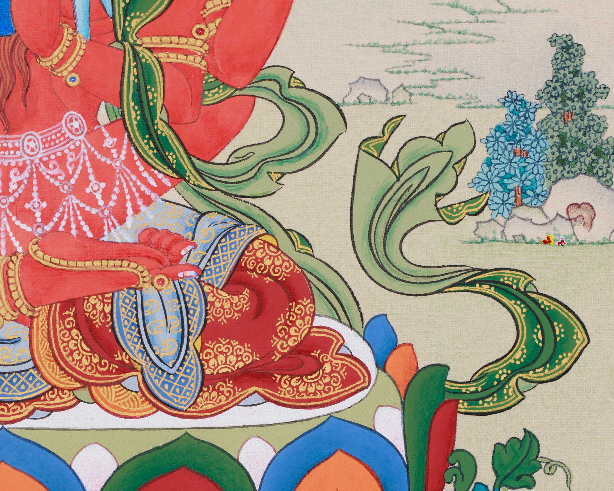 Red Chenrezig Thangka | Gyalwa Gyasto with Consort