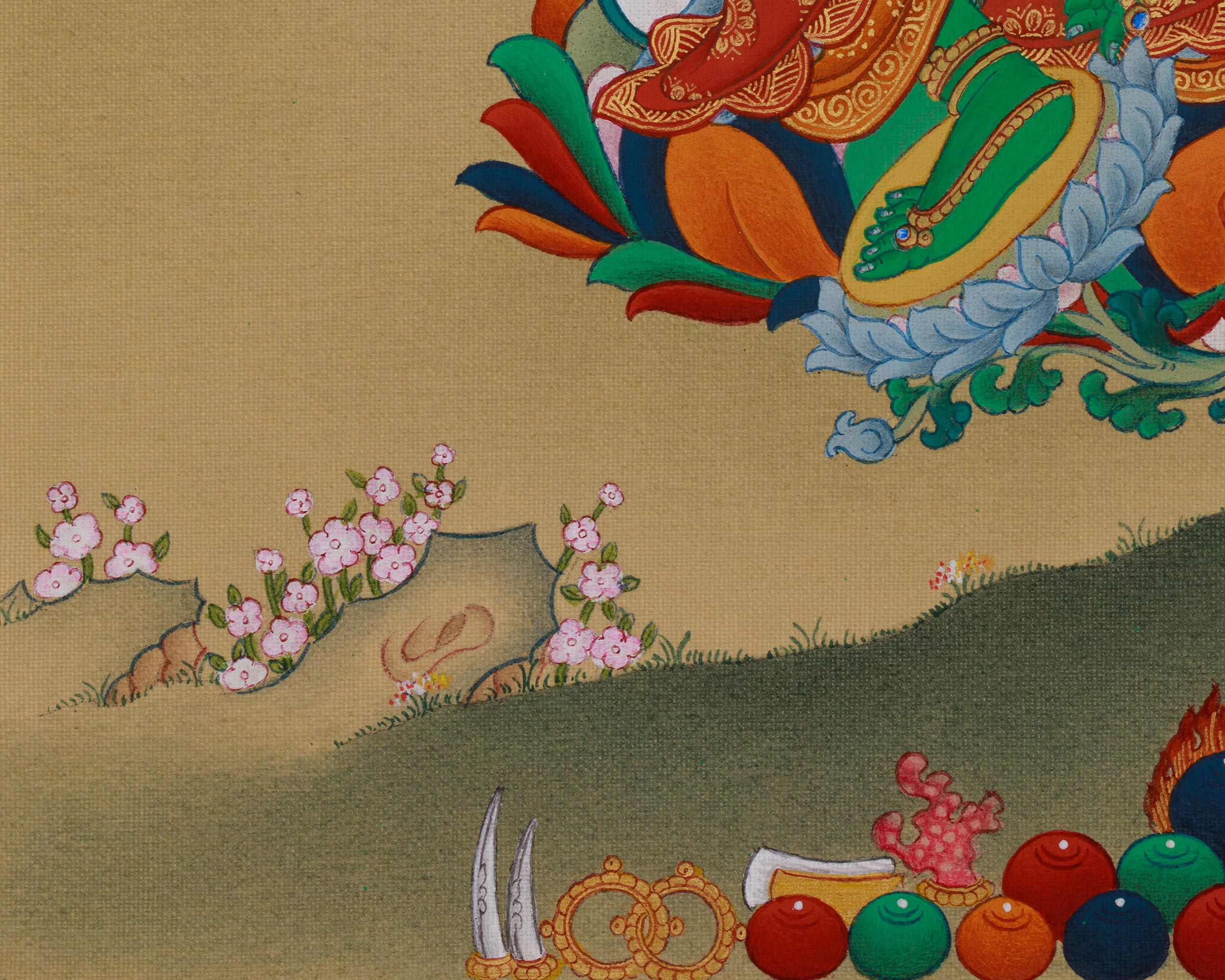 Divine Green Tara With Amitabha Buddha Thangka | Compassion, and Pure Land Blessings
