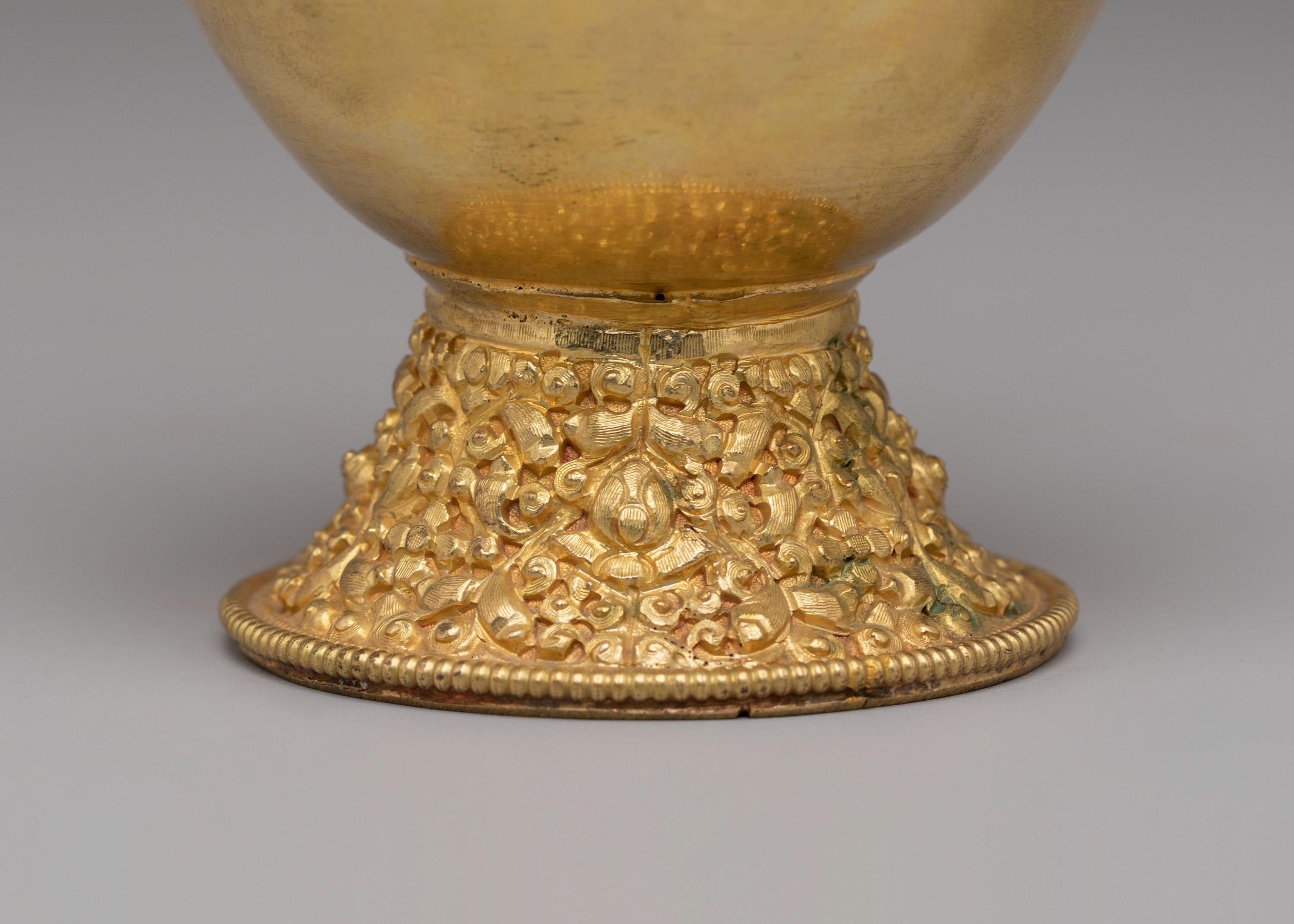 Handmade Tibetan Ritual Bhumba Set | Gold Plated Buddhist Ritual Vase