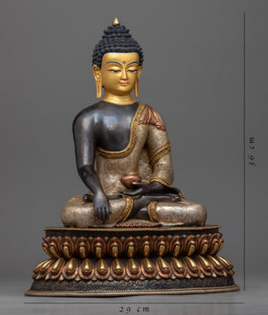 Hand-Carved Buddha Shakyamuni Statue | Buddhist Oxidized Copper Statue