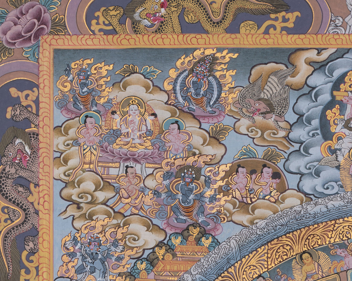 Traditional Painted Grey Colored Buddha Mandala | A Symbol of Wisdom & Balance