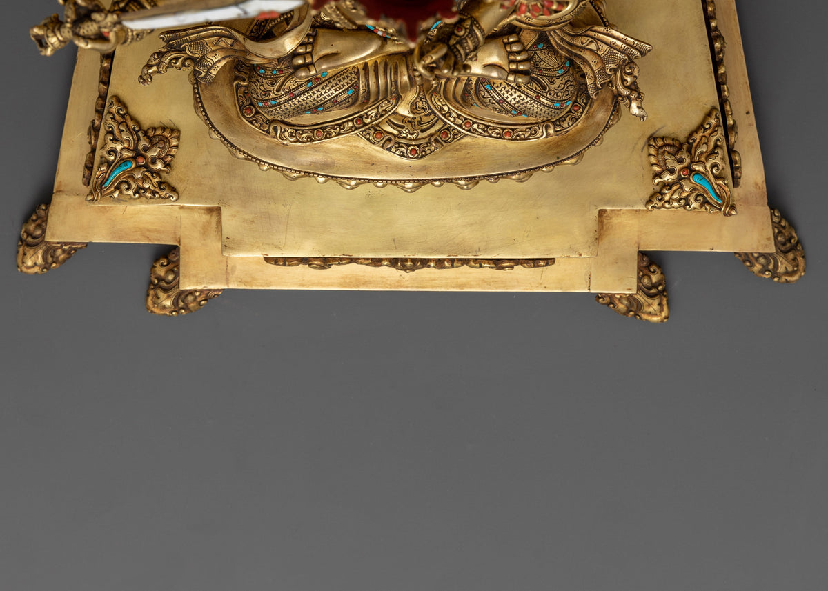 Bodhisattva Manjushri with Throne | Exquisite 24K Gold Gilded Copper Statue