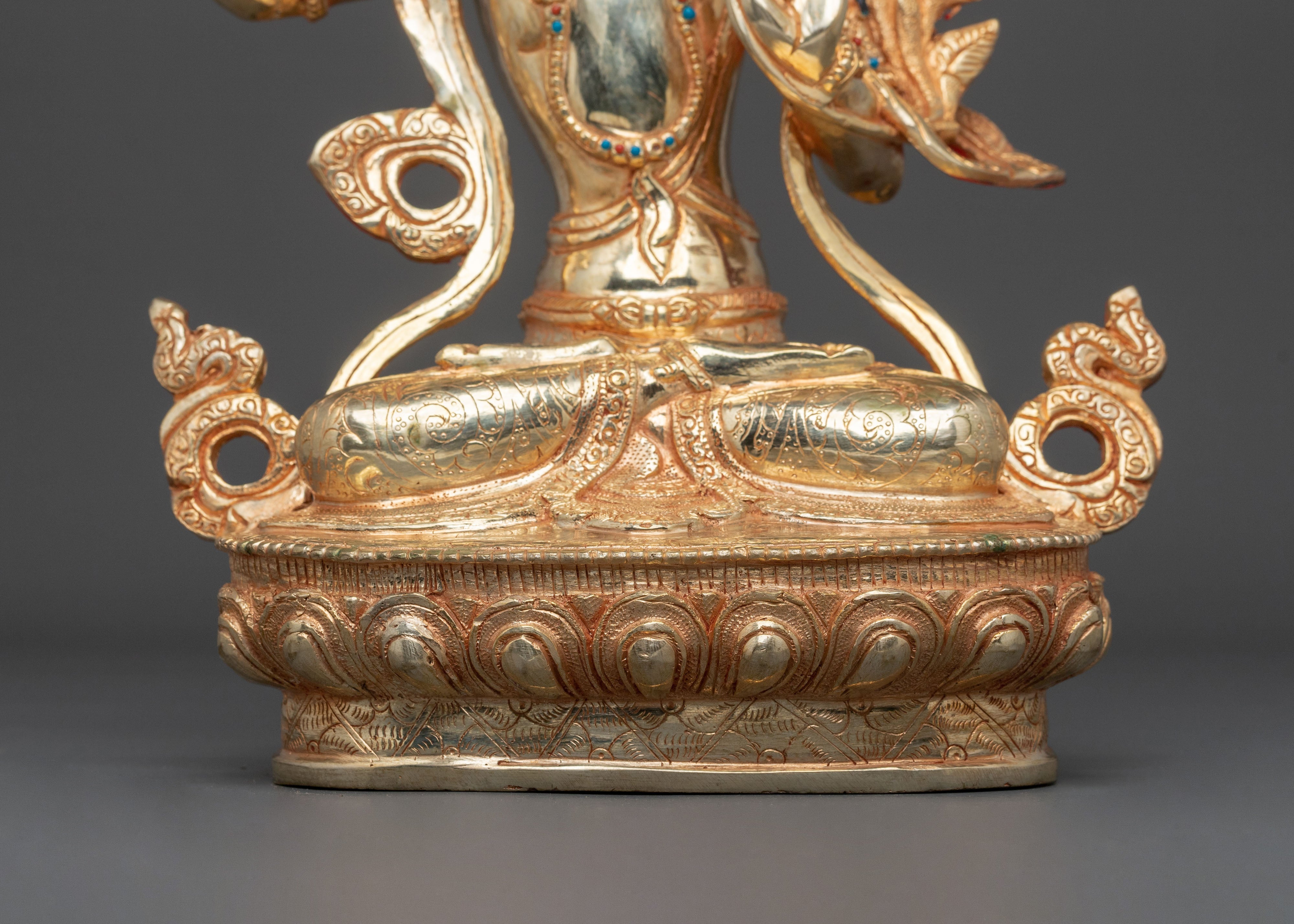 Manjushri Sacred Figurine | Copper Wisdom Deity Sculpture with Gold Plating