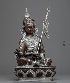 Buddha Guru Rinpoche Statue | Traditional Tibetan Art Plated with Silver