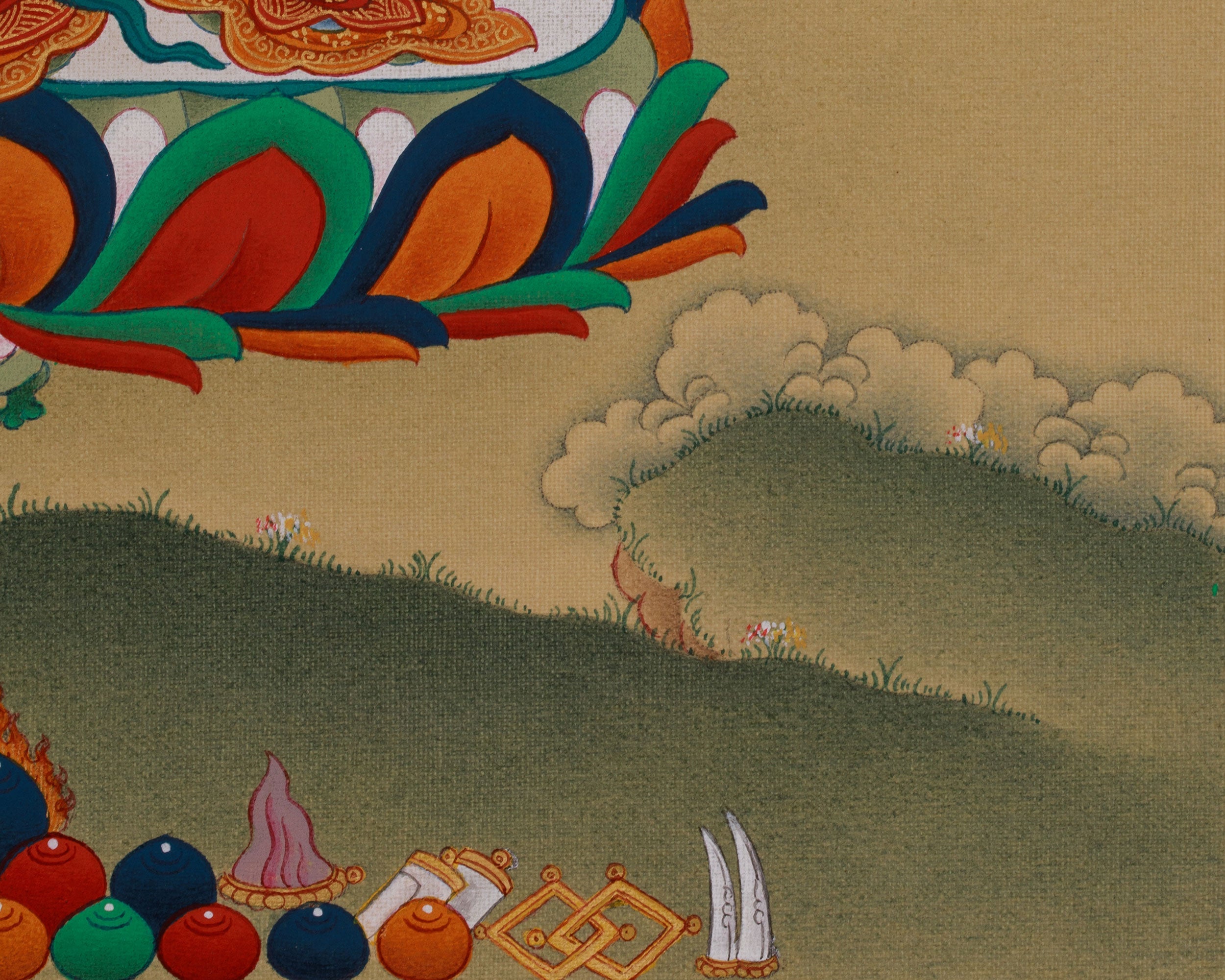 Green Tara With Amitabha Buddha Thangka | Symbolizing Swift Compassion and Protection