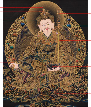 Black and Gold Thangka of Guru Rinpoche | Tantric Master of Vajrayana Buddh