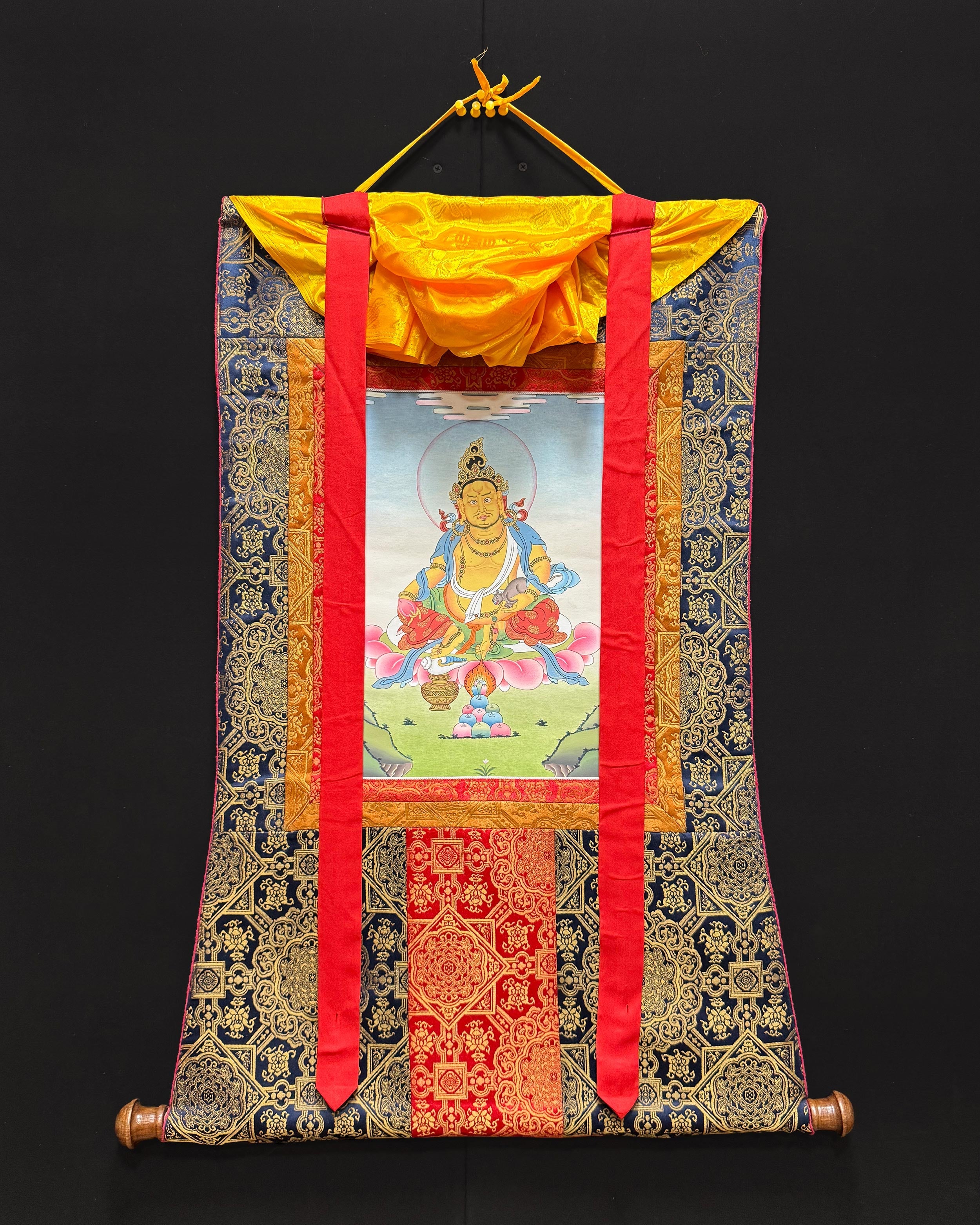 Dzambhala Thangka With Brocade | Symbol of Prosperity and Abundance