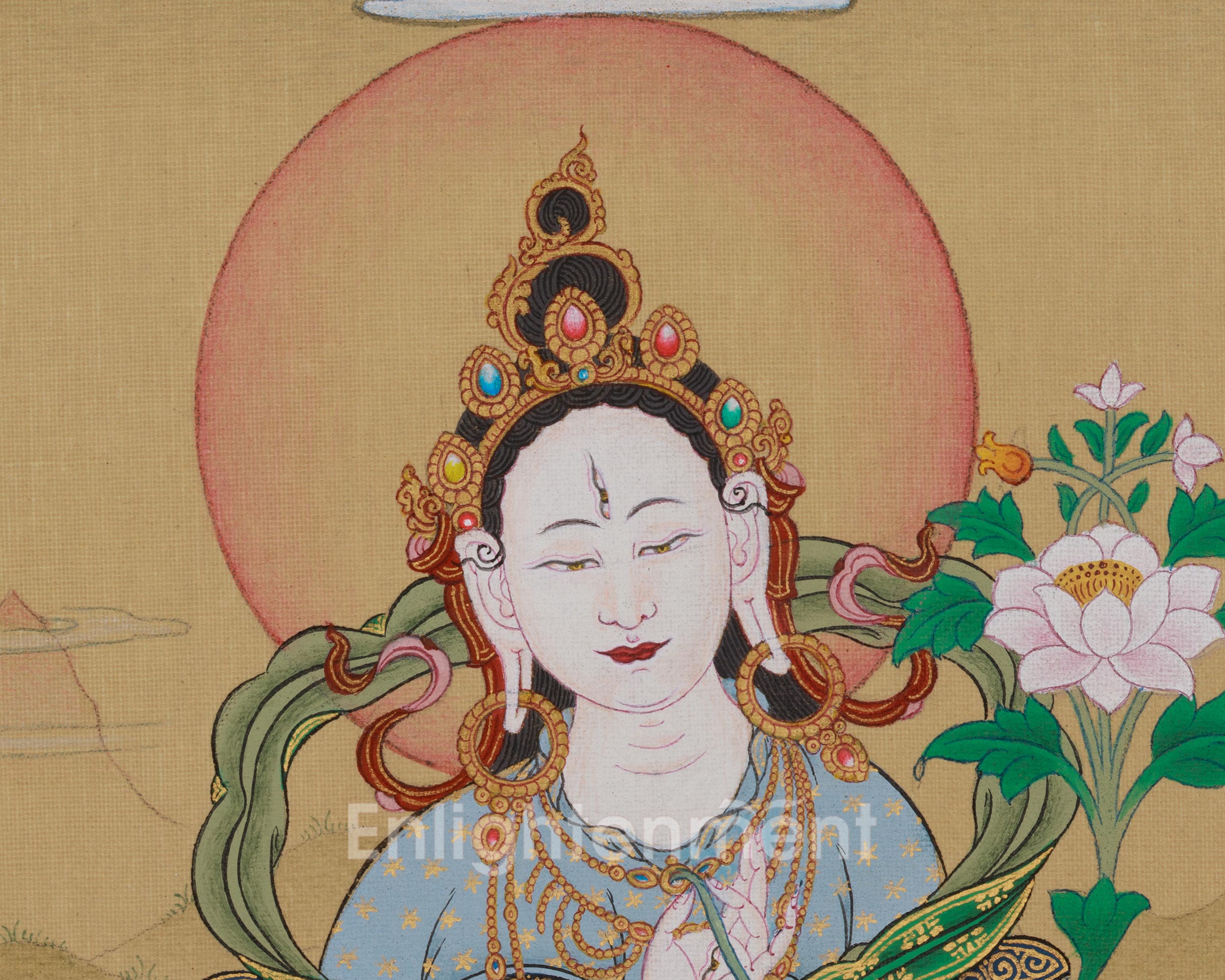 White Tara With Amitabha Buddha Art | Female Bodhisattva And Buddha in Tibetan Buddhism