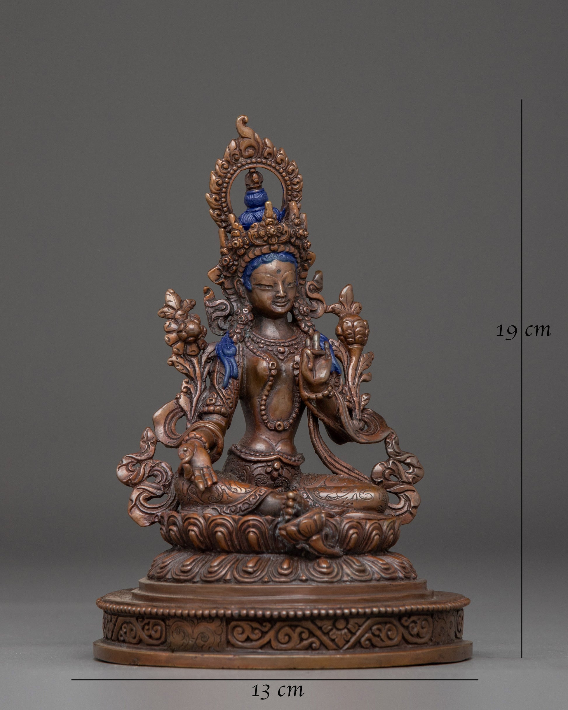 Oxidized Copper Statue of Green Tara