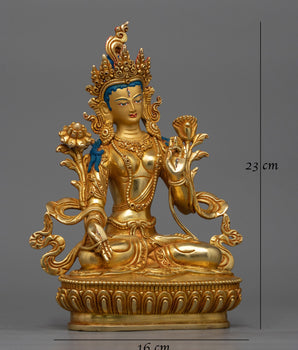 White Tara 23cm Gold Gilded Statue | Handcrafted Symbol of Compassion