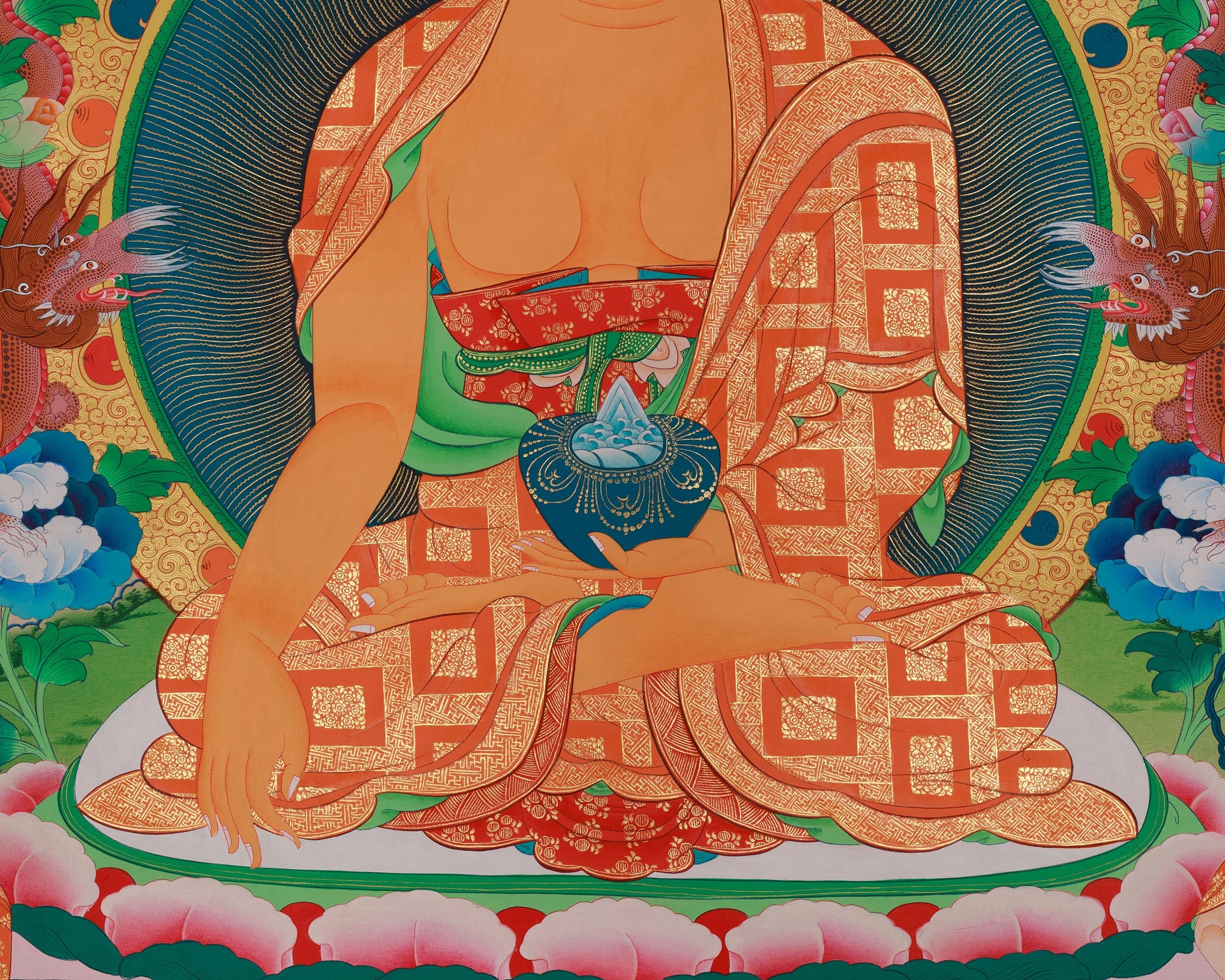 Shakyamuni Buddha With Five Dhyani Buddhas Thangka | Enlightenment and Wisdom