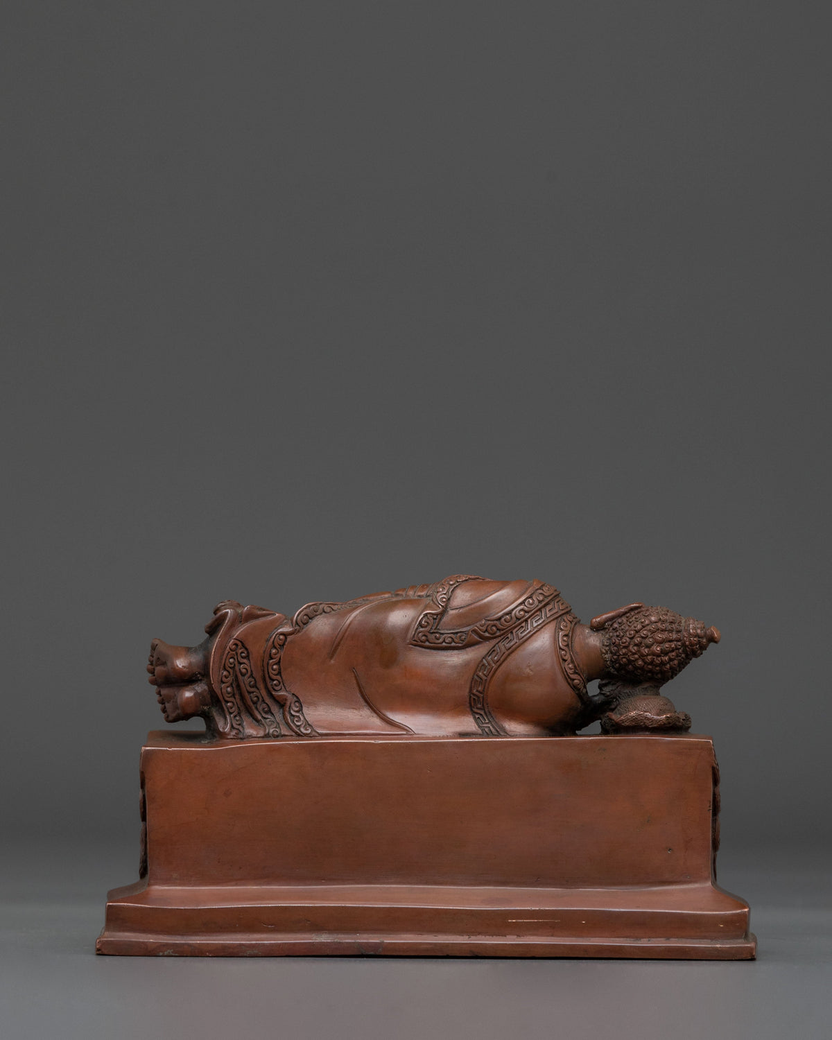 Sleeping Buddha Oxidized Copper Statue | Reclining Buddha Art