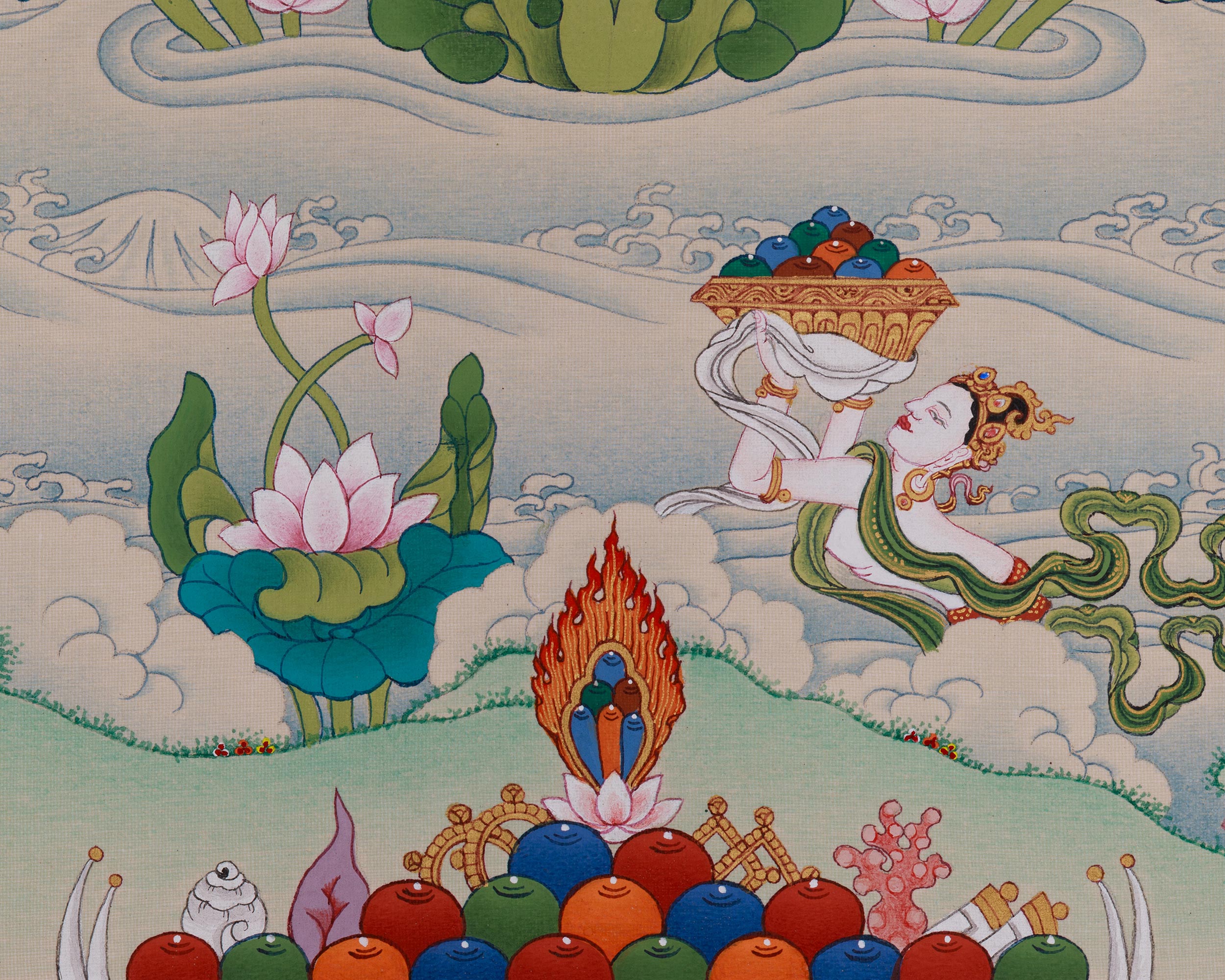 Sacred Thangka Of Four-Armed Chenrezig | Avalokiteshvara Art | Meditation Altar