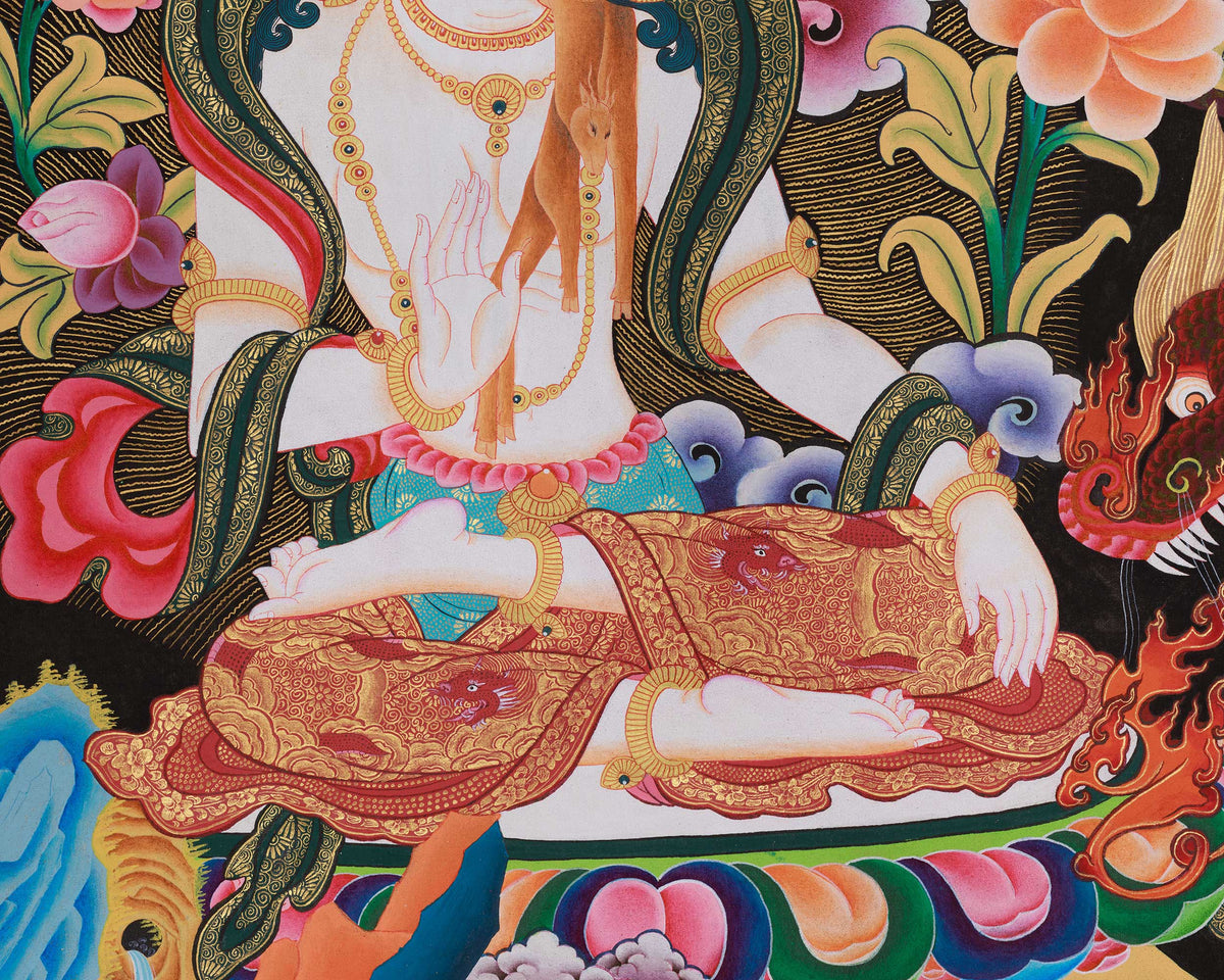 Traditional Two-Armed Chenrezig Thangka | A Sacred Artwork of Compassion and Protection