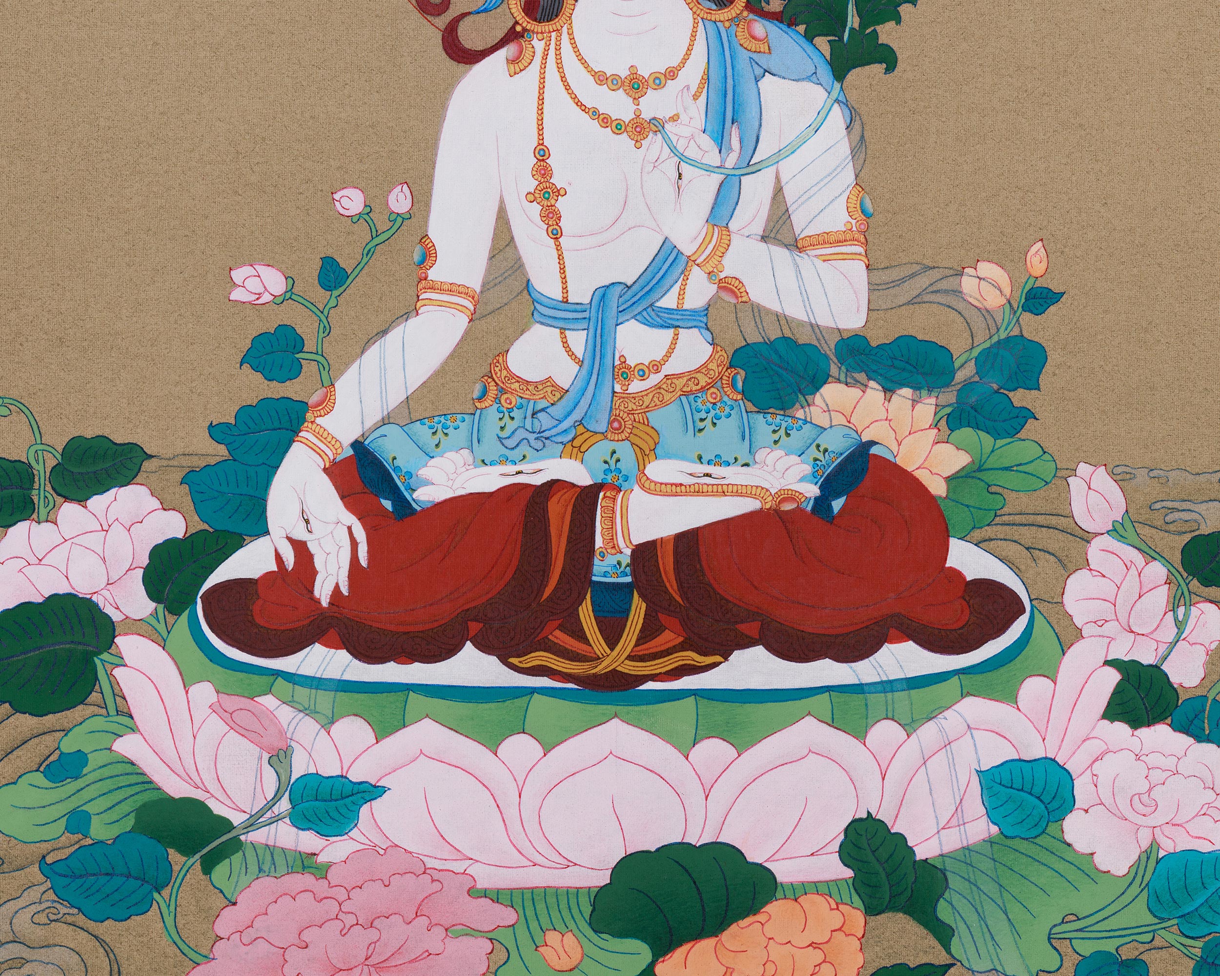 Female Bodhisattva White Tara Thangka | Handmade Sita Tara Painting