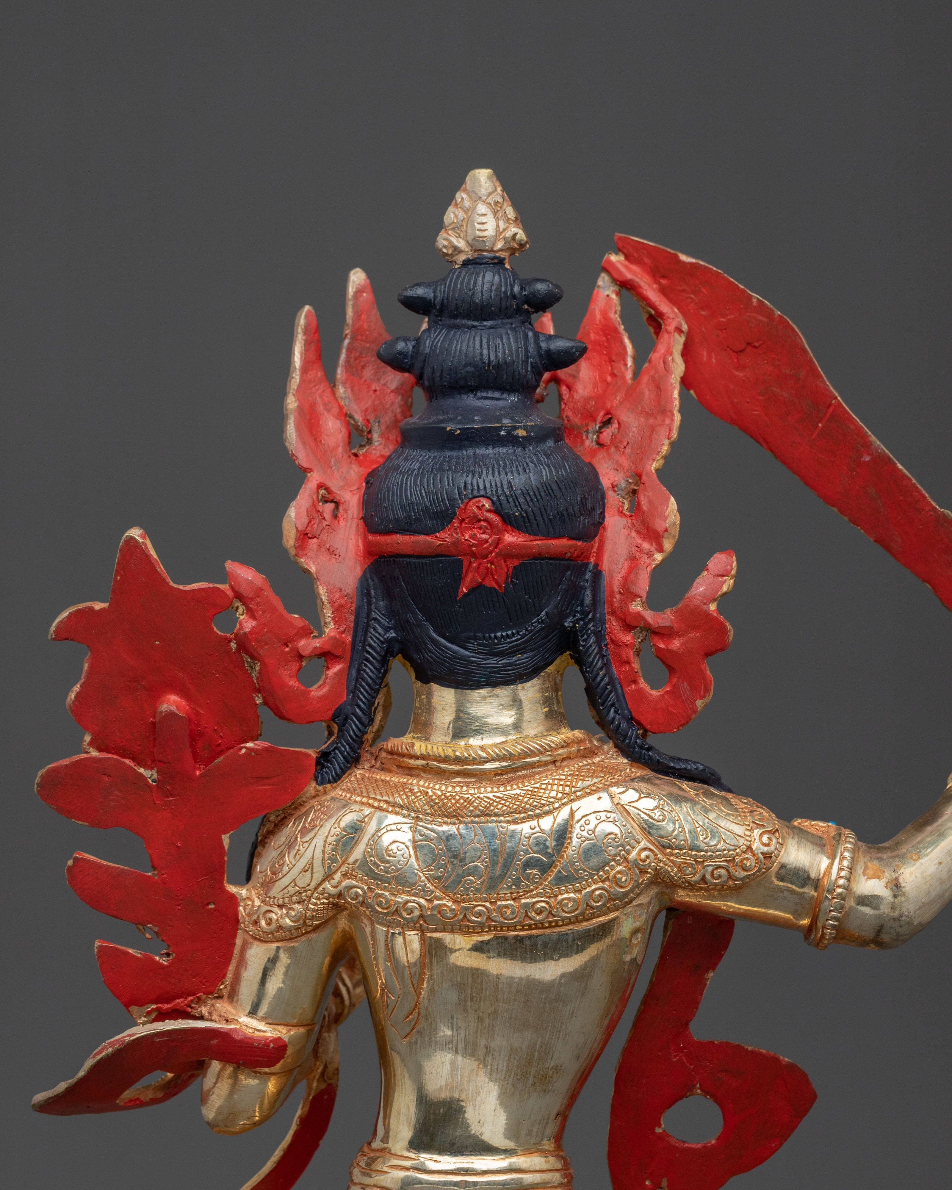 Manjushri Sacred Figurine | Copper Wisdom Deity Sculpture with Gold Plating