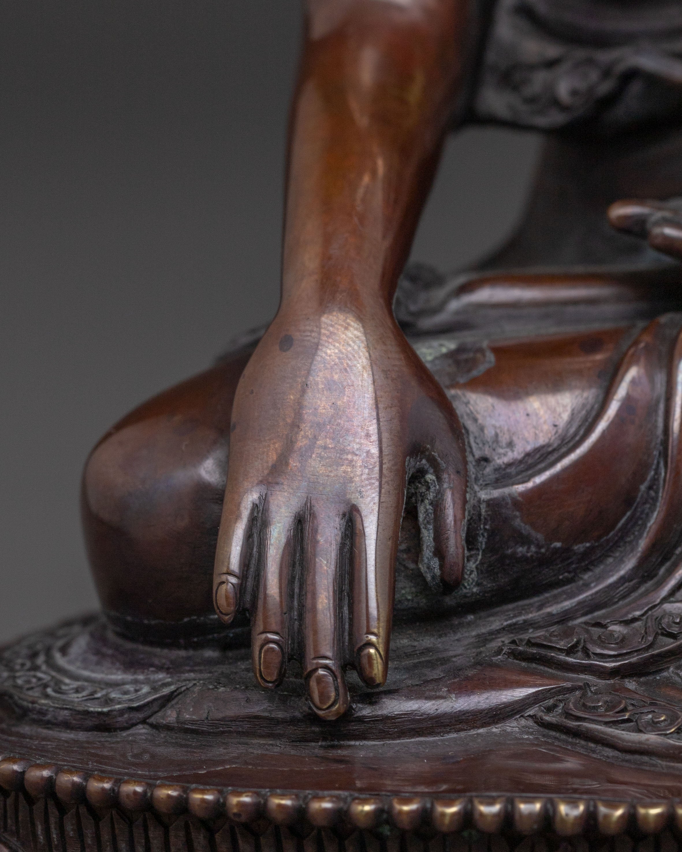 Historical Shakyamuni Buddha: Oxidized Copper Statue