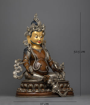 Dzambhala Silver-Plated Oxidized Statue | Embodiment of Wealth and Compassion