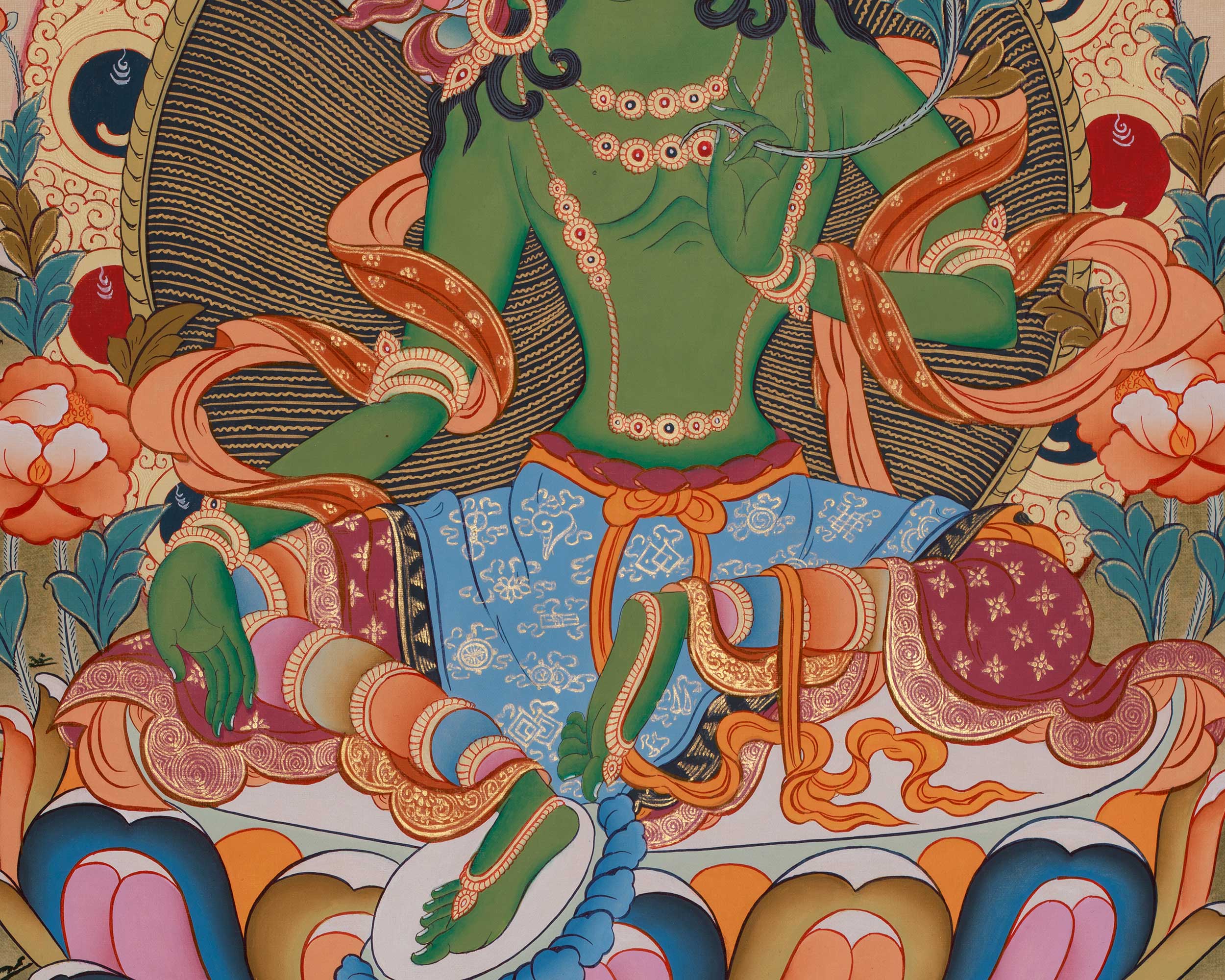 Beautiful Green Tara Thangka | Swift Compassion and Protection Deity