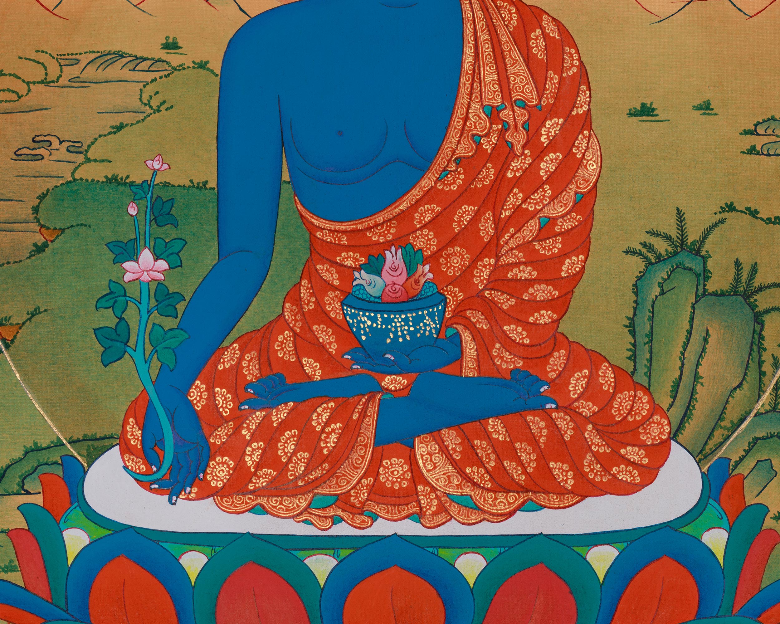 Bhaisajyaguru Tibetan Thangka | Medicine Buddha Art | Healing Deity