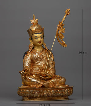 Guru Rinpoche 36cm Gold Gilded Statue | Radiant Symbol of Tantric Master