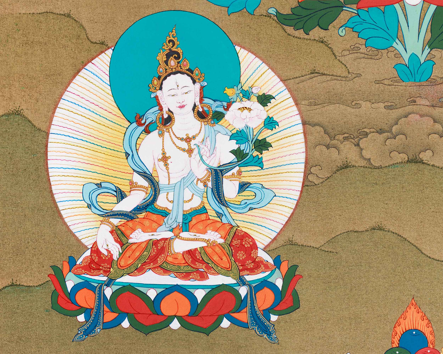 Long Life Buddha Amitayus, White Tara & Namgyalma Thangka | Healing & Protection Buddhist Art