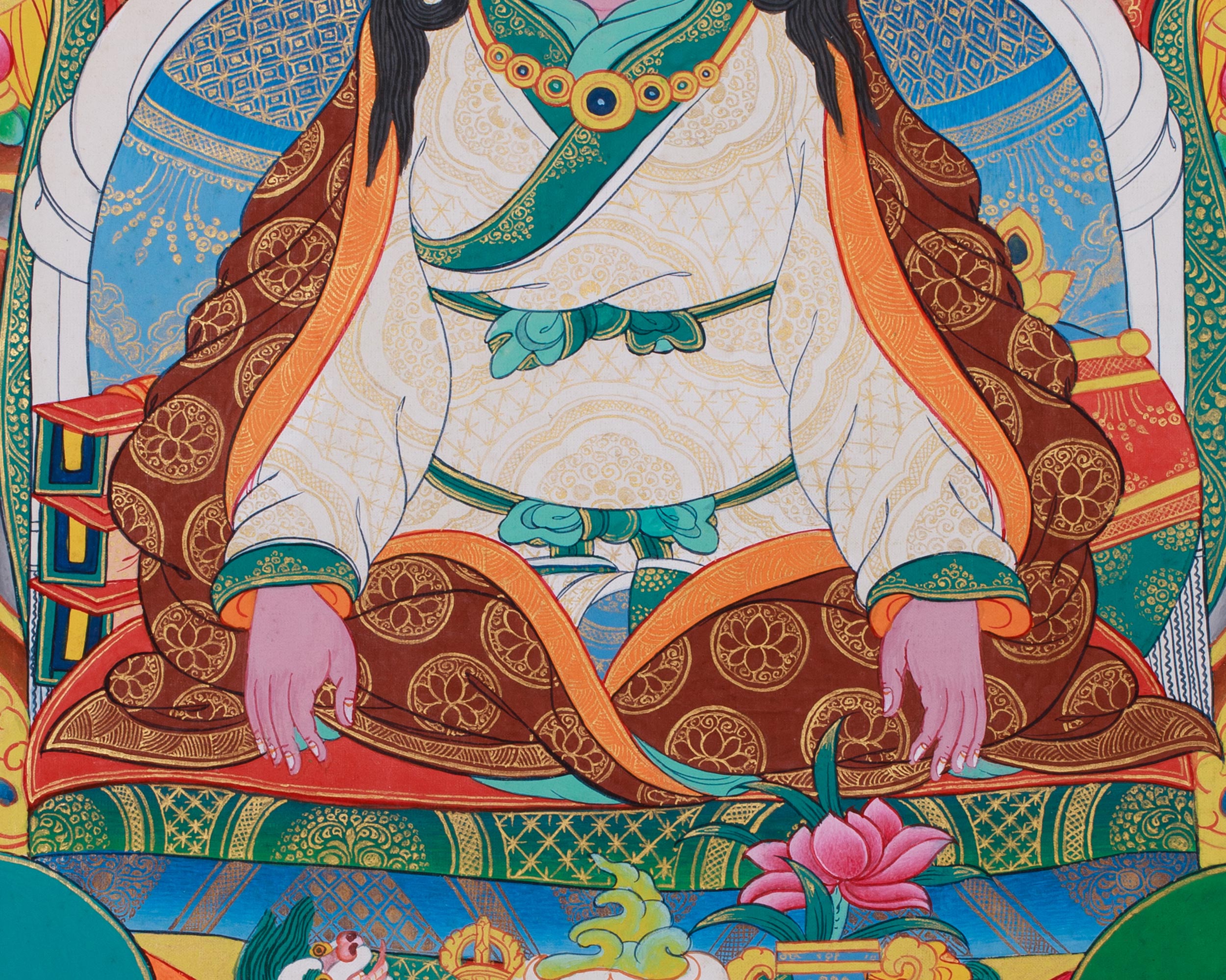 Sacred Thangka of Guru Marpha with Milarepa & Gampopa | Great Buddhist Masters