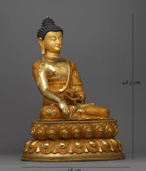 19 Inch Shakyamuni Buddha Statue | Handmade Gold Sculpture of Enlightened Buddha
