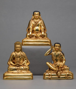 Three Great Kagyu Teachers Marpa, Milarepa, and Gampopa statues