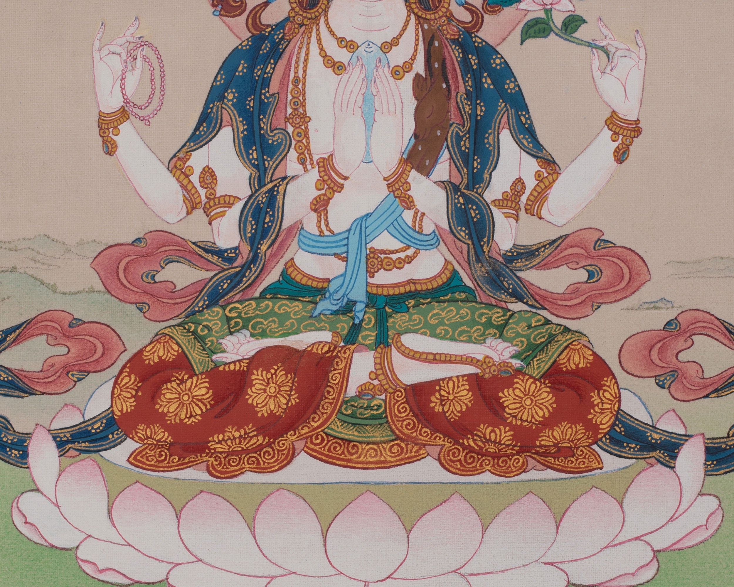 Bodhisattva Chenrezig Artwork | Tibetan Compassion Thangka | Embodiment of Universal Love