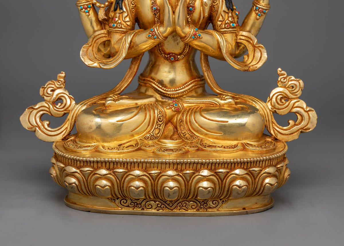 Chenrezig Serene Gold-Gilded Statue | Embodiment of Compassionate Wisdom