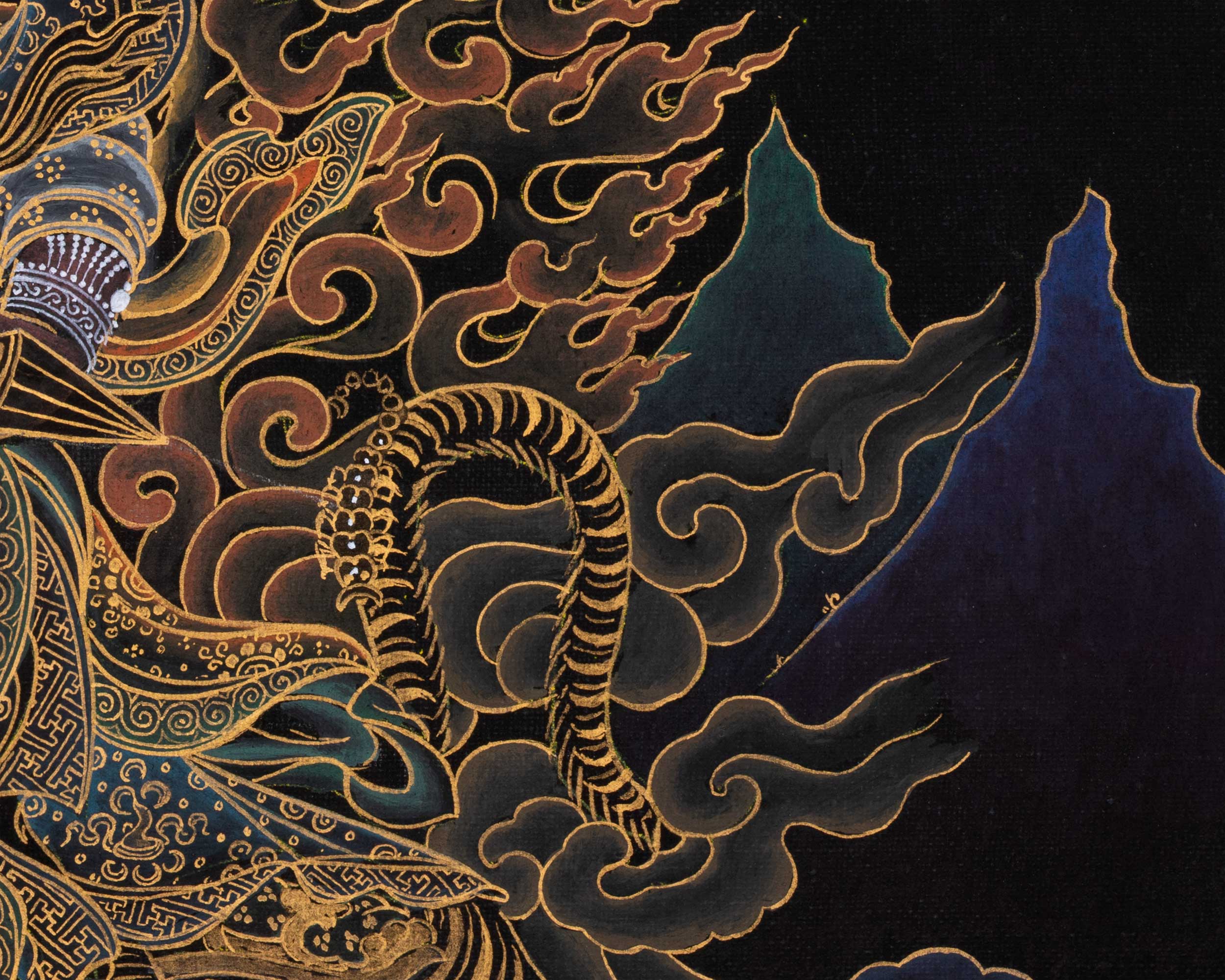 Dorje Drollo Black & Gold Thangka Print | Artwork Of The Golden Guardian | Buddhist Gift Ideas