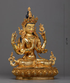 4 Arms Chenrezig Sculpture | Traditional Tibetan Art