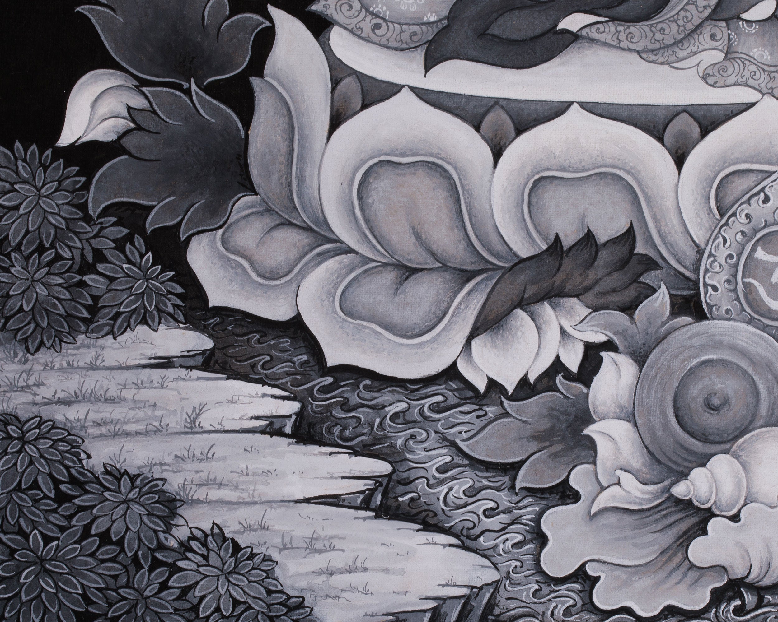 Vajrasattva with Consort Paubha Art | Black and White Print for Purification & Wisdom
