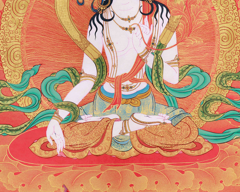 Thangka of White Tara Devi | Divine Guardian of Longevity and Healing