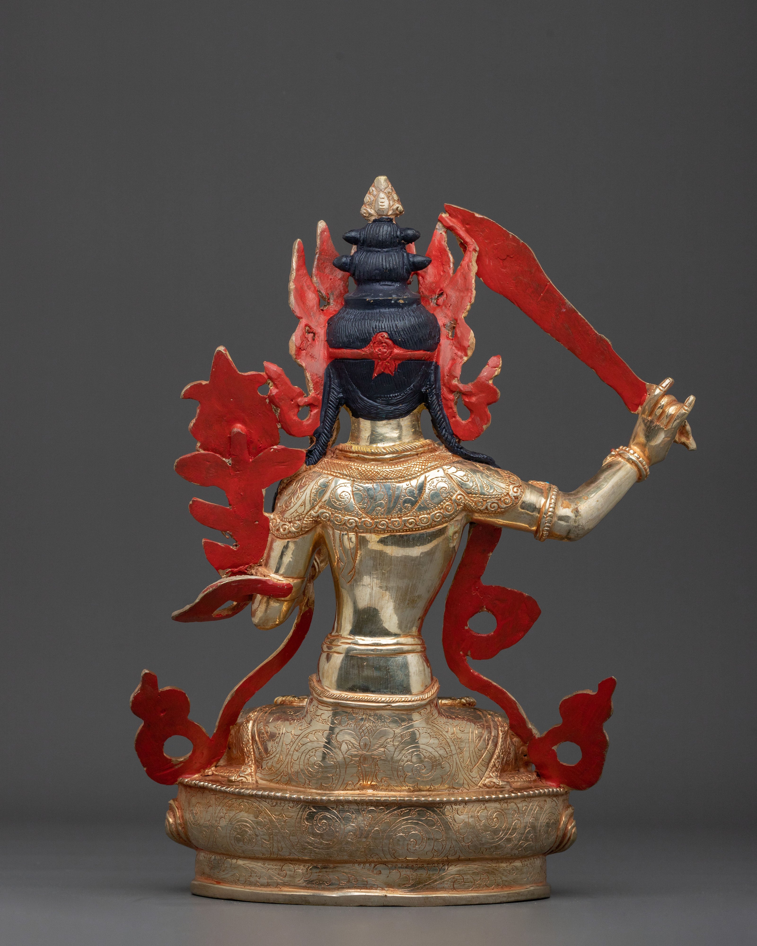 Manjushri Sacred Figurine | Copper Wisdom Deity Sculpture with Gold Plating