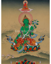 Divine Green Tara With Amitabha Buddha Thangka