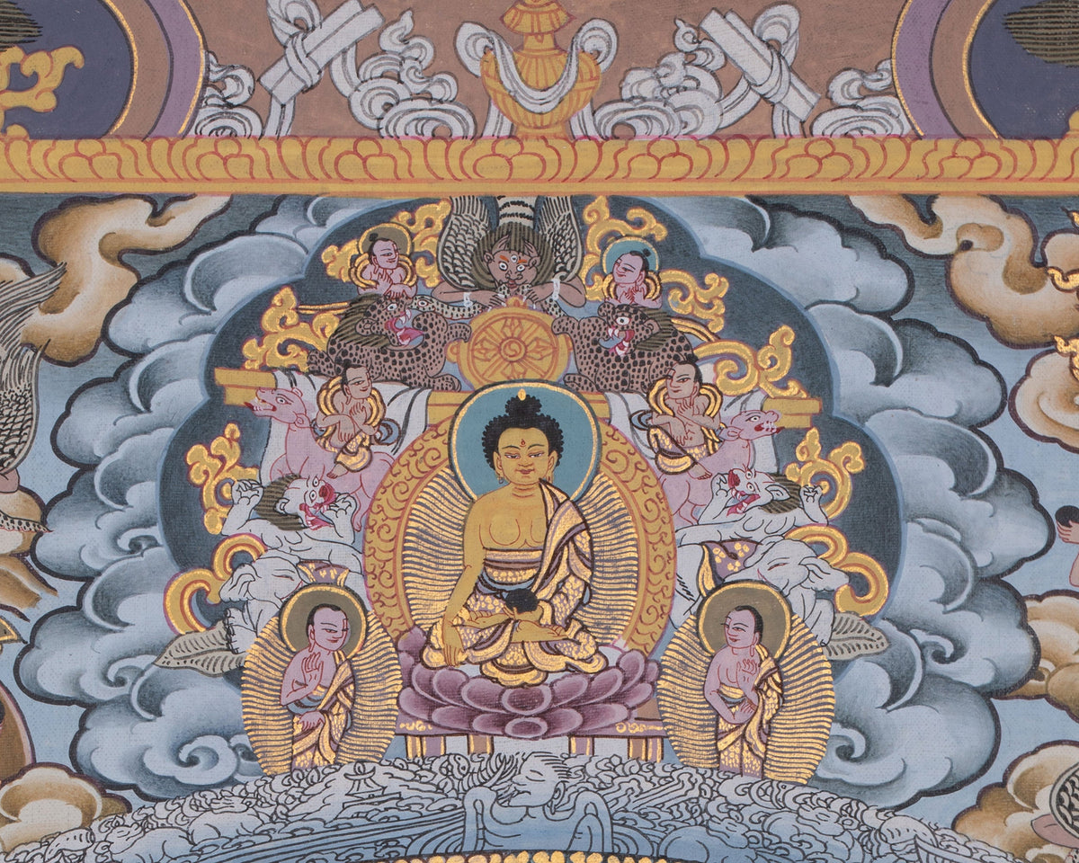 Traditional Painted Grey Colored Buddha Mandala | A Symbol of Wisdom & Balance