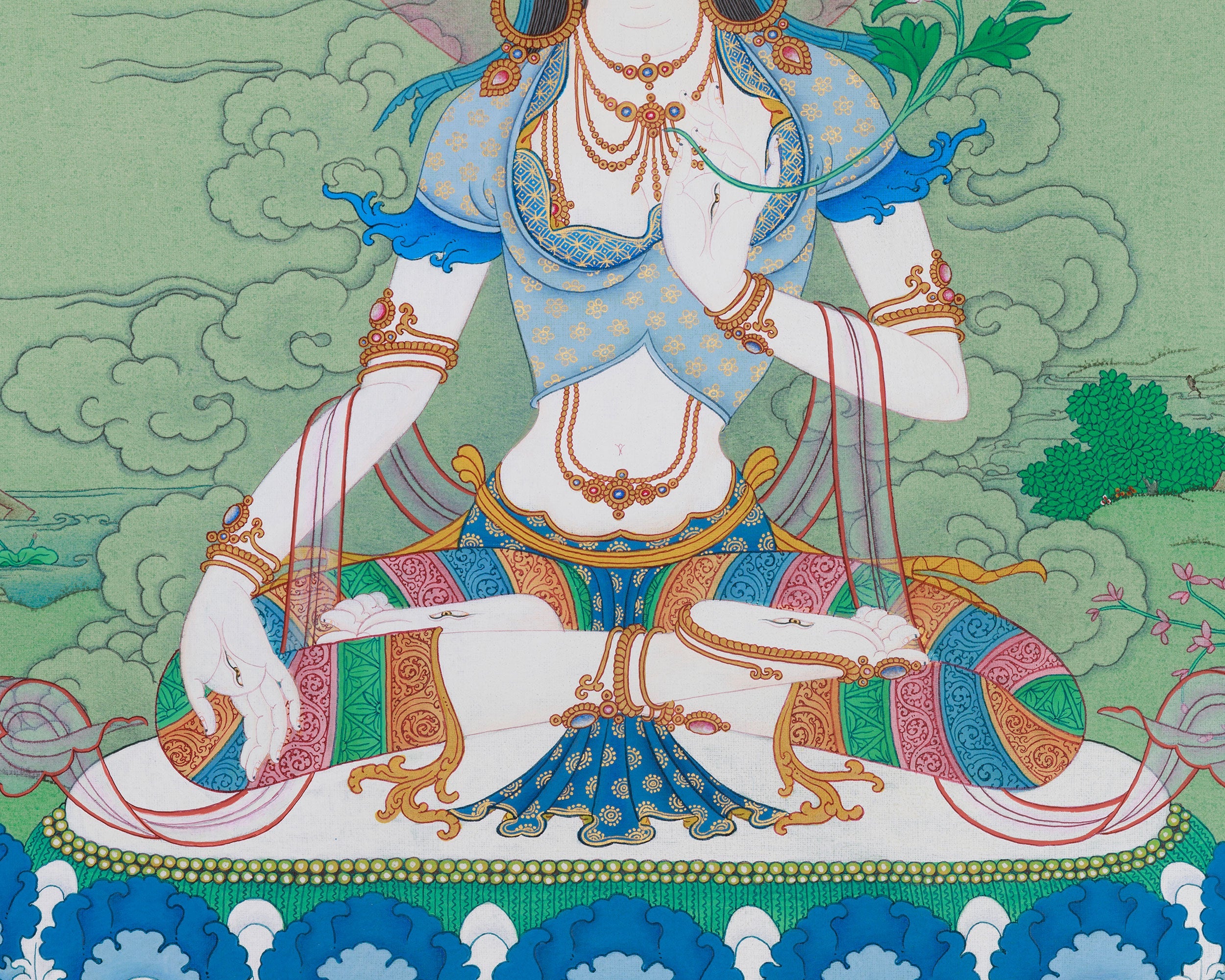 White Tara Bodhisattva of Longevity Thangka | A Symbol of Healing and Spiritual Well-being