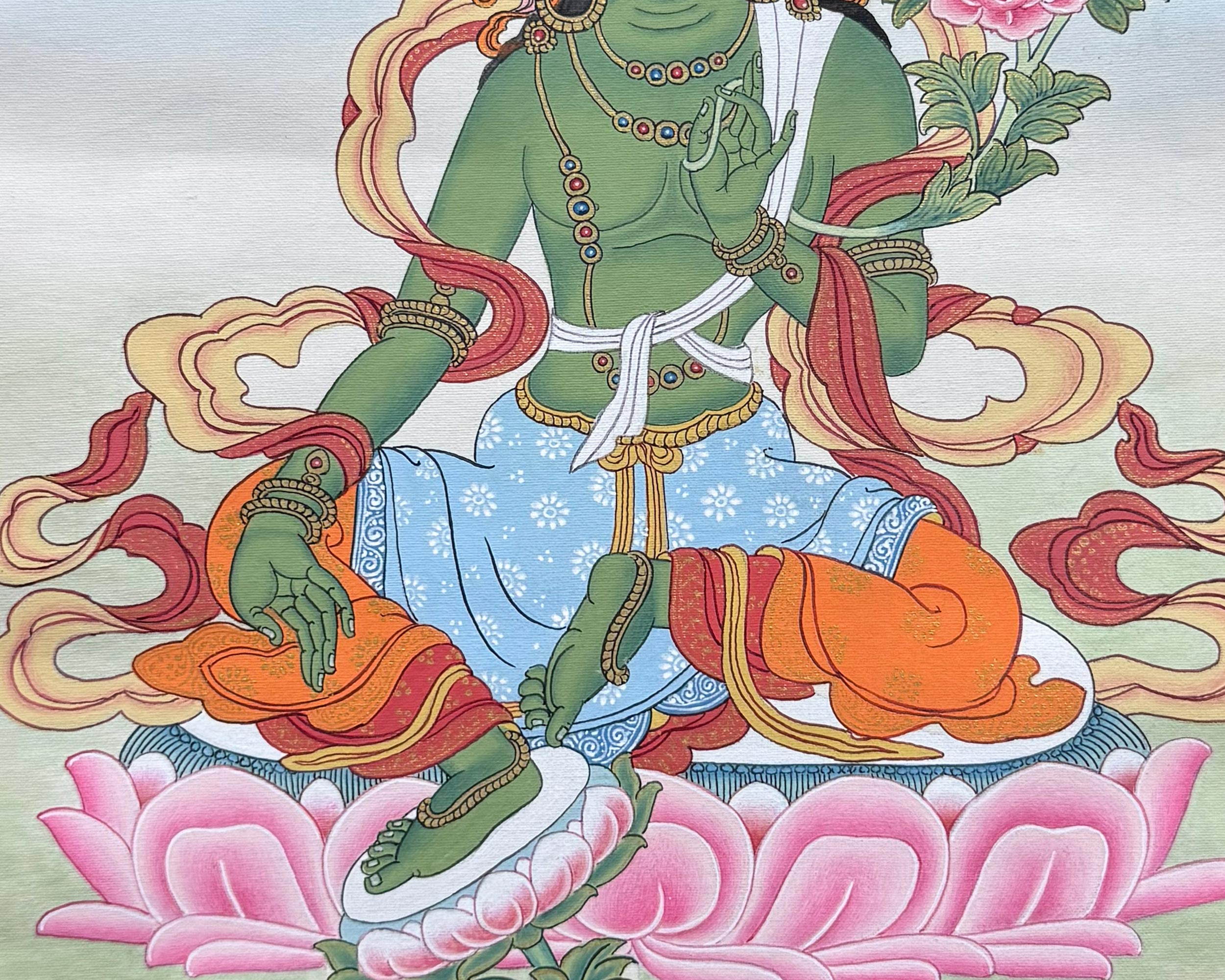 Divine Green Tara Thangka With Brocade | Compassion and Protection Deity