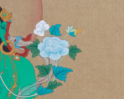 Green Tara Tibetan Thangka | Buddhist Artwork of Goddess Tara