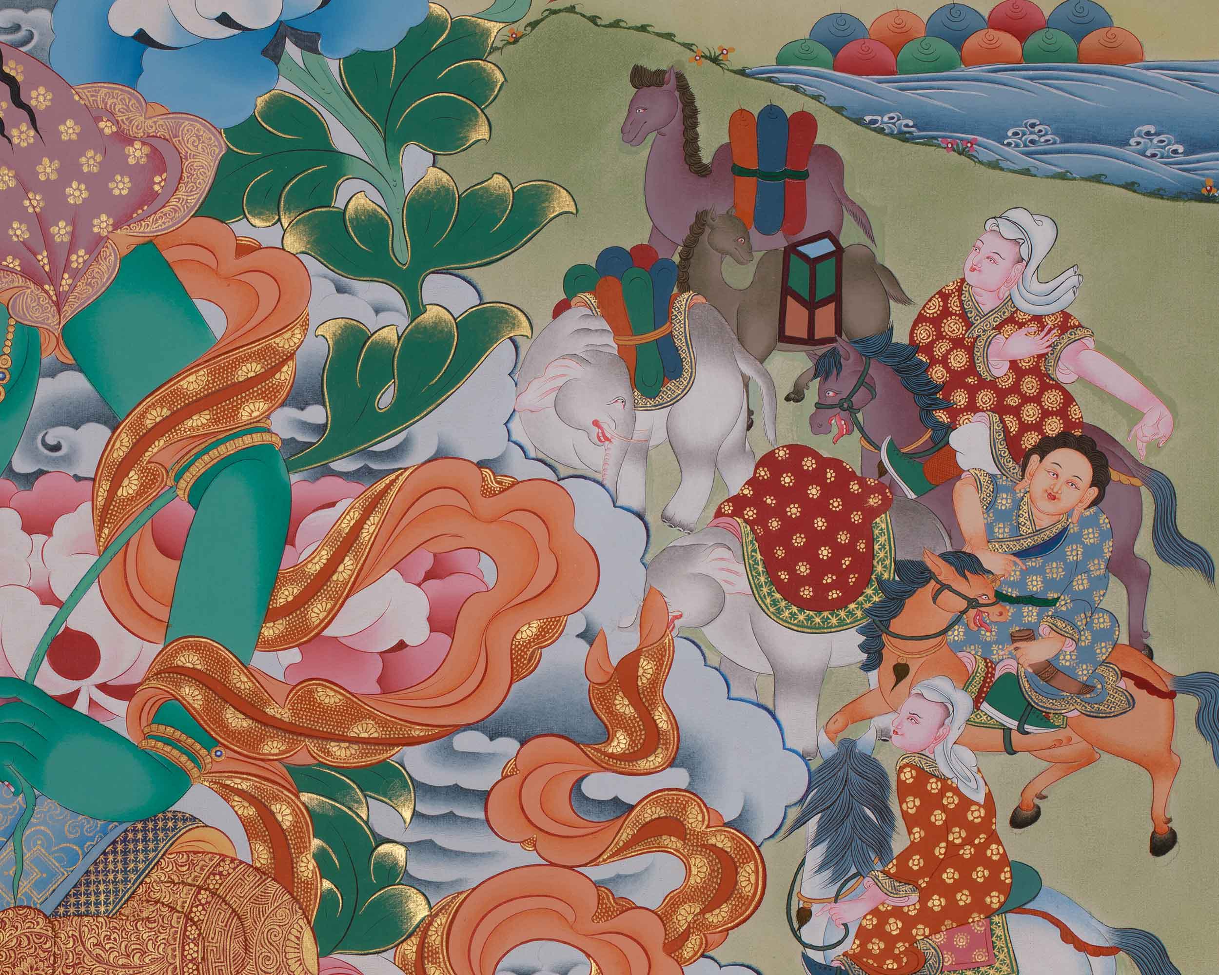 Shyama Tara Buddhist Thangka | Compassionate Goddess Green Tara