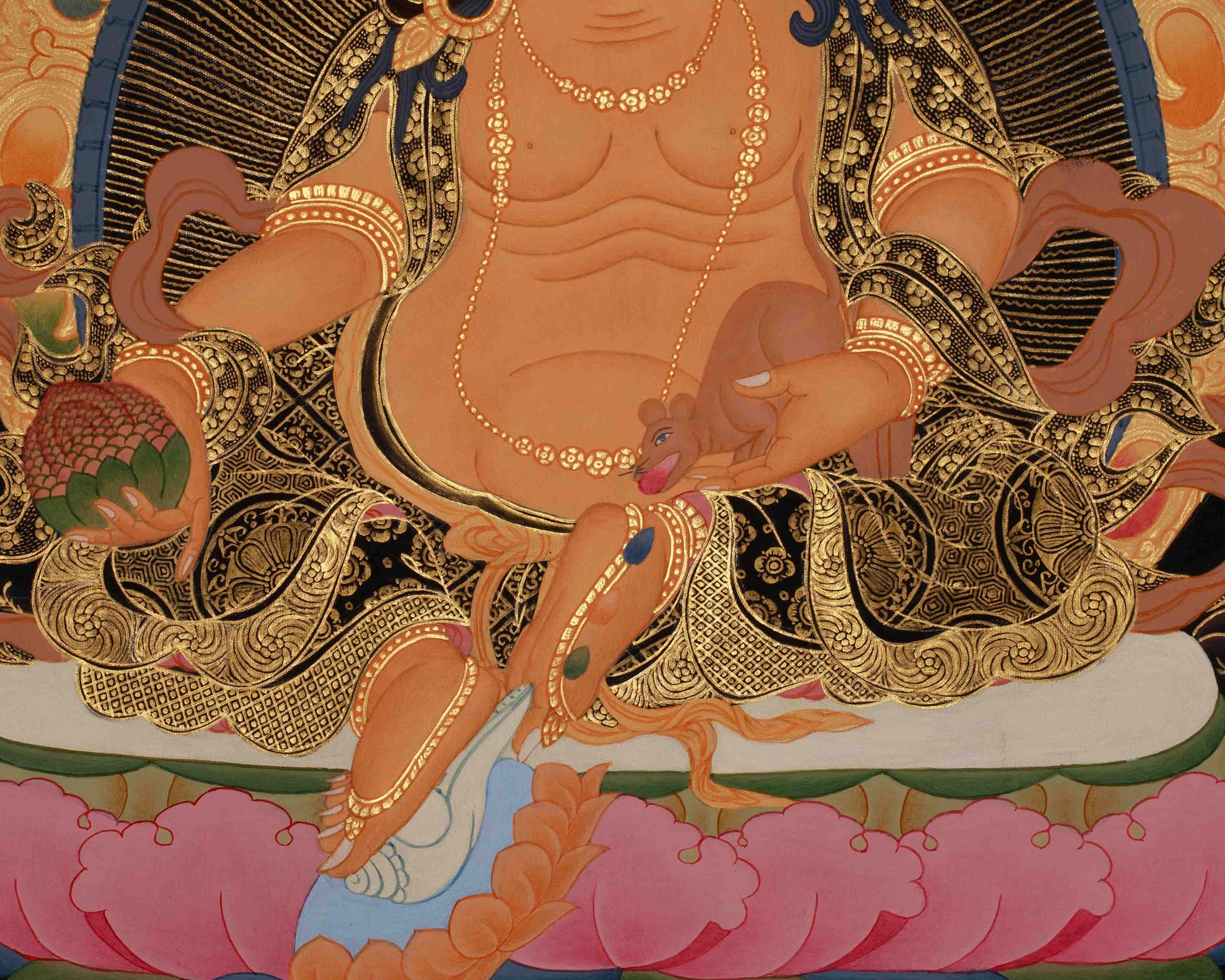 Dzambhala Prosperity Thangka | Hand Painted Buddhist Wealth Deity Art