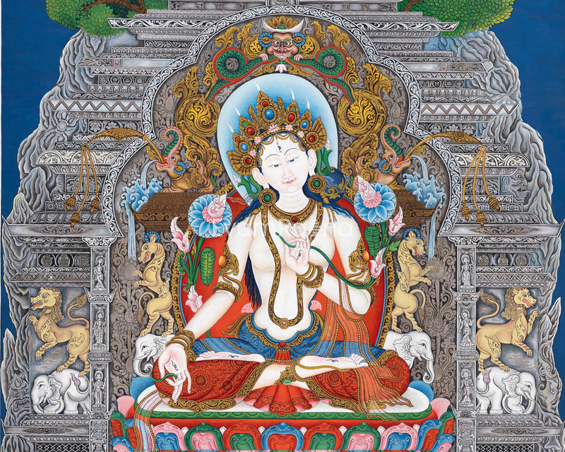 White Tara Thangka Print | Buddhist Art for Decor