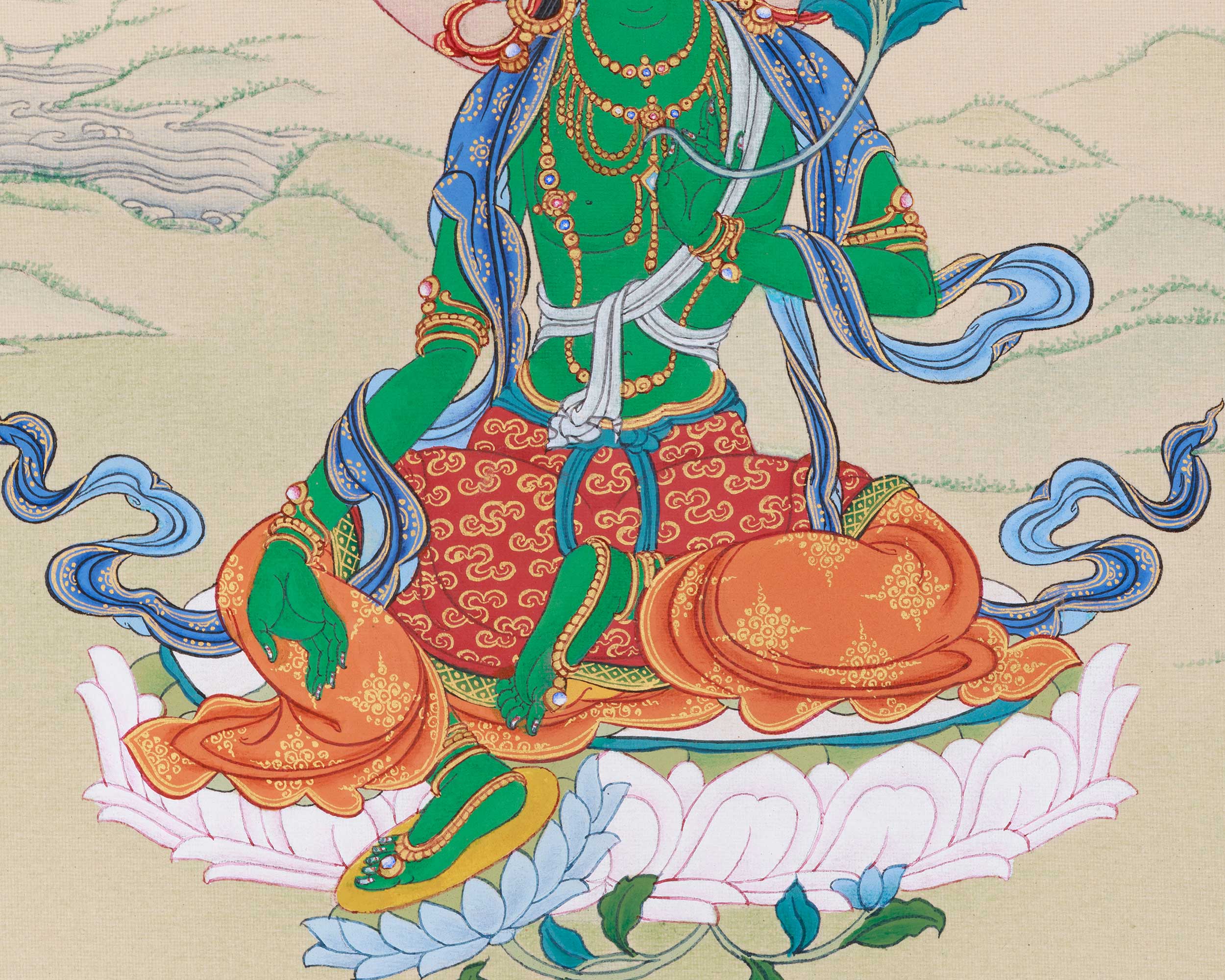 Traditional Shyama Tara Thangka | Green Tara, Goddess of Healing and Liberation