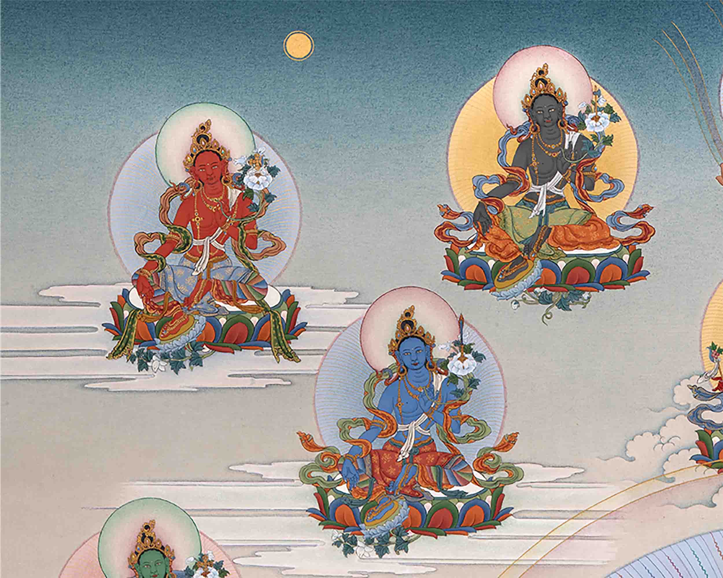 Traditionally Crafted Thangka Print For 21 Tara Praise | Tibetan Thangka Print For Mindfuless | Tibetan Buddhism Art