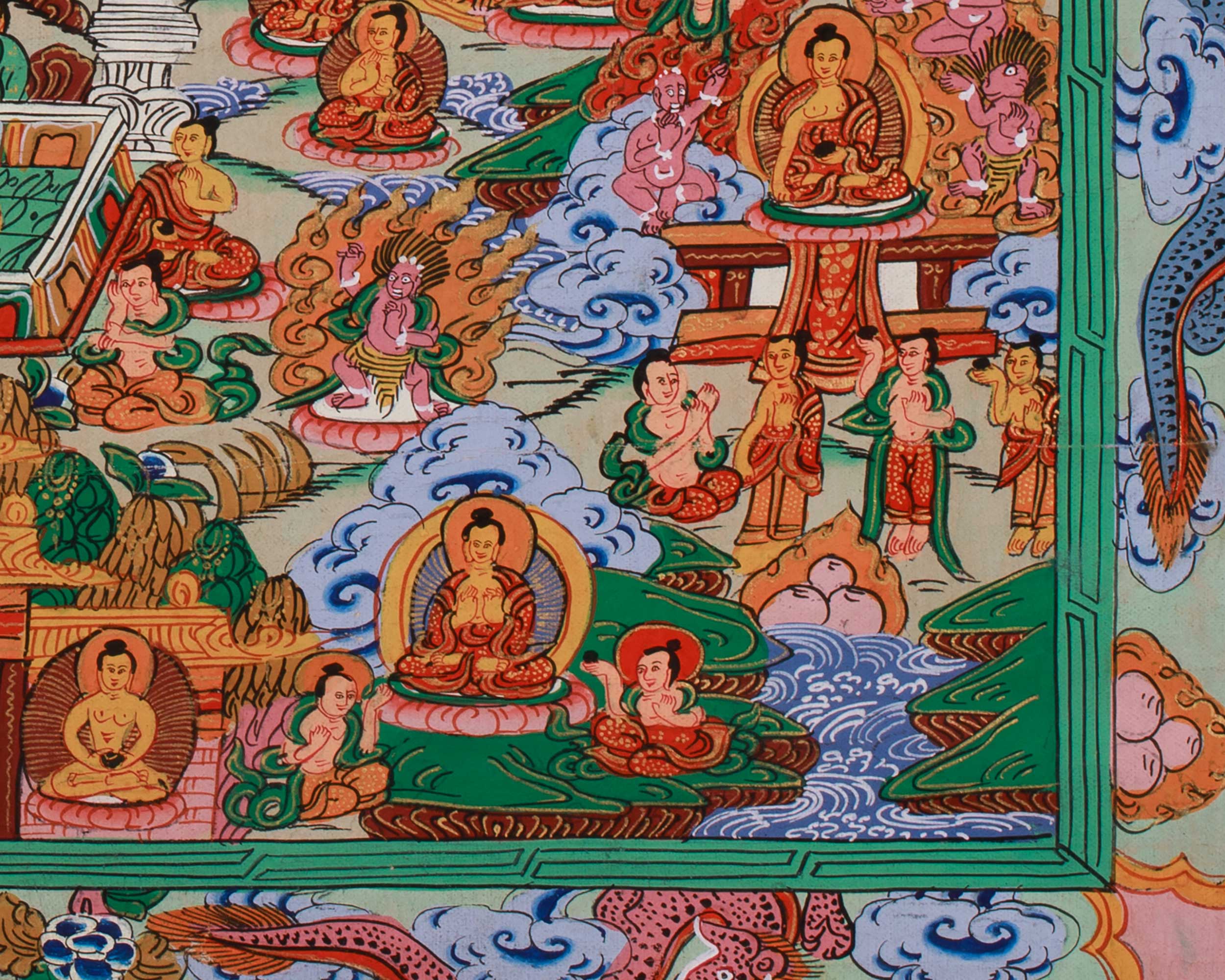Traditional Thangka of Buddha Life Story | Tibetan Enlightenment Journey Painting